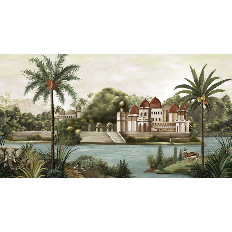 Papier peint Exotic Jungle Palace, Vert clair, L 110 po x l 204 po