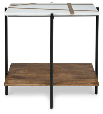 Braxmore Rectangular Black and White Marble Wood Accent Table