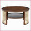 Table basse ronde en bois de noyer à 2 niveaux avec base en rotin, bord arrondi et amp; Grand rangement pour le salon