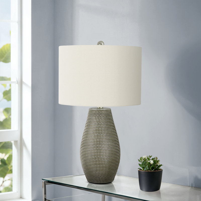 H 24 po, lampe de table, ivoire / abat-jour crème, contemporain, éclairage, lampe de table, Gris
