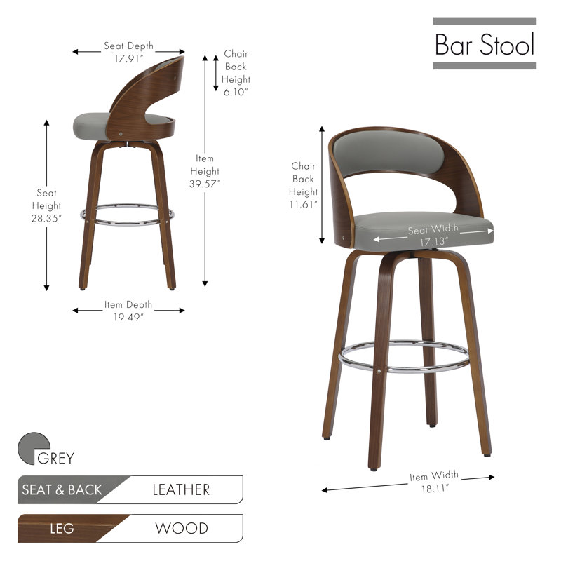 Tabouret pivotant Lombard, gris, Tabouret de bar (siège d'une hauteur de 28,35 po)