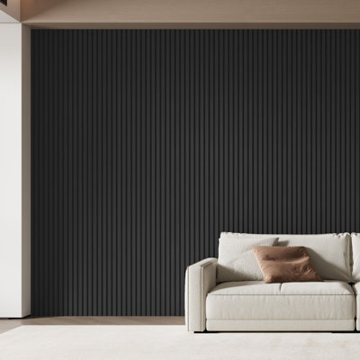 Ensemble de 2 panneaux muraux à lattes 3D pour mur intérieur en chêne gris (paquet de 2 / 30,20 pieds carrés)