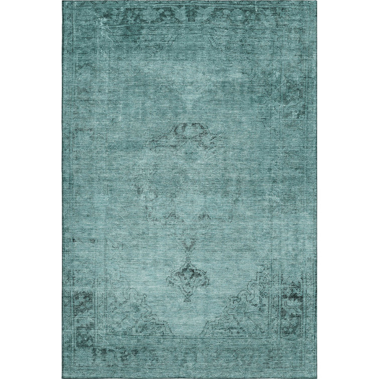 Premium Machine Washable Kiyondrea Teal Rug