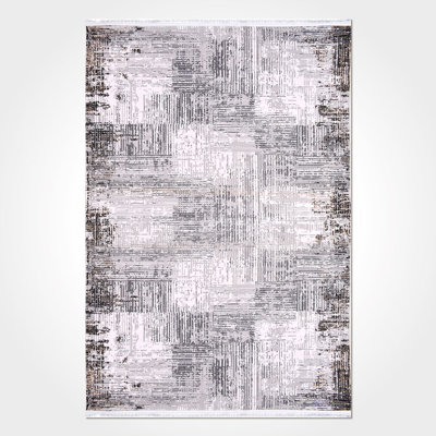 Modern/Abstract Grey Machine Washable Non-Slip Area Rug