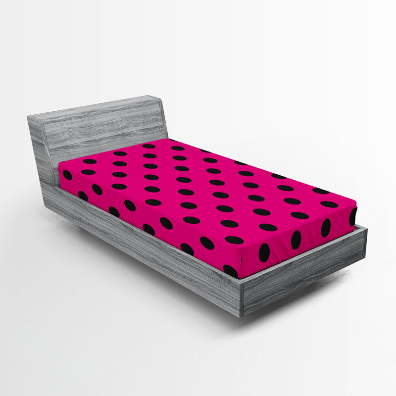 Drap-housse orange Ambesonne, Drap-housse de taille simple, Rose vif / pois noirs