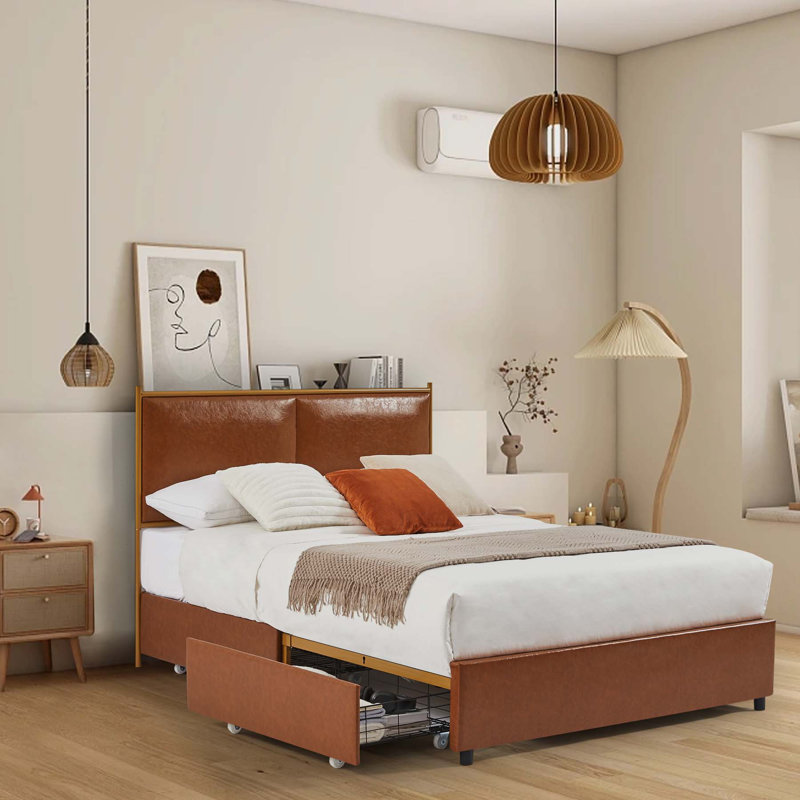 Lit plateforme avec rangement Hiers, Grand, Café