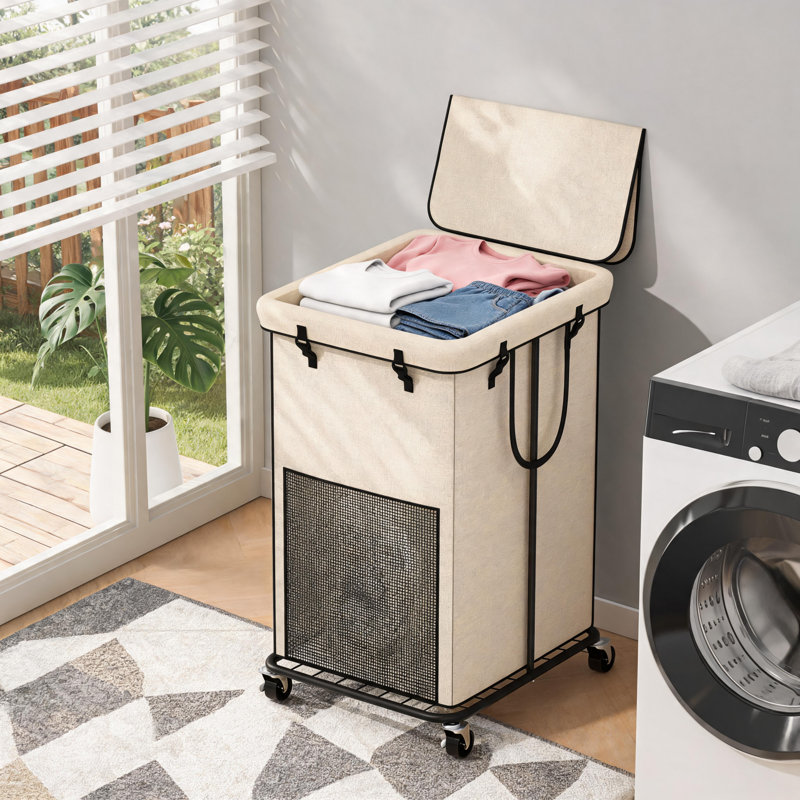 150L Laundry Basket With Lid, Oxford Cloth, Metal Frame, Wheels, Removable Inner Pocket, Versatile For Various Spaces