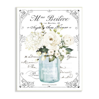 " Vintage Parisian Floral Bouquet White Farmhouse Flowers " by Lettered And Lined