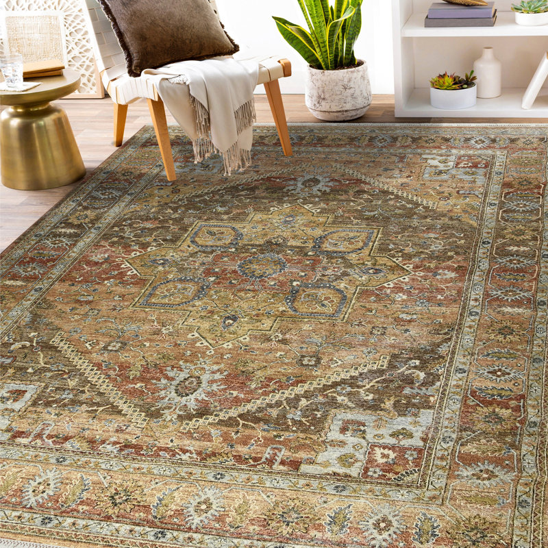 Wool Geometric Area Rug in Orange, Rectangle 8' x 10'