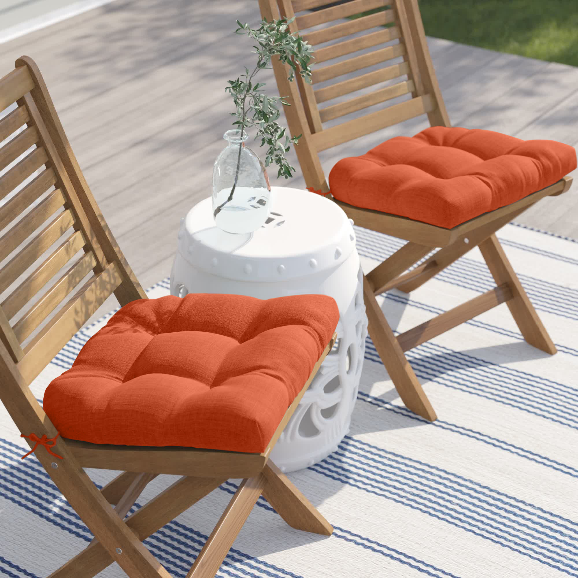 19-inch U-Shaped Spun Polyester Outdoor Tufted Dining Chair Cushions (Set  of 4) - Wheat