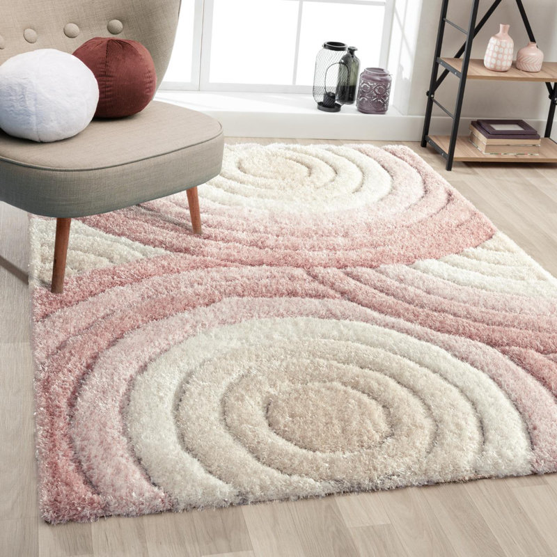 Tapis rose à motif géométrique Koo, Rectangle 8 pi x 10 pi
