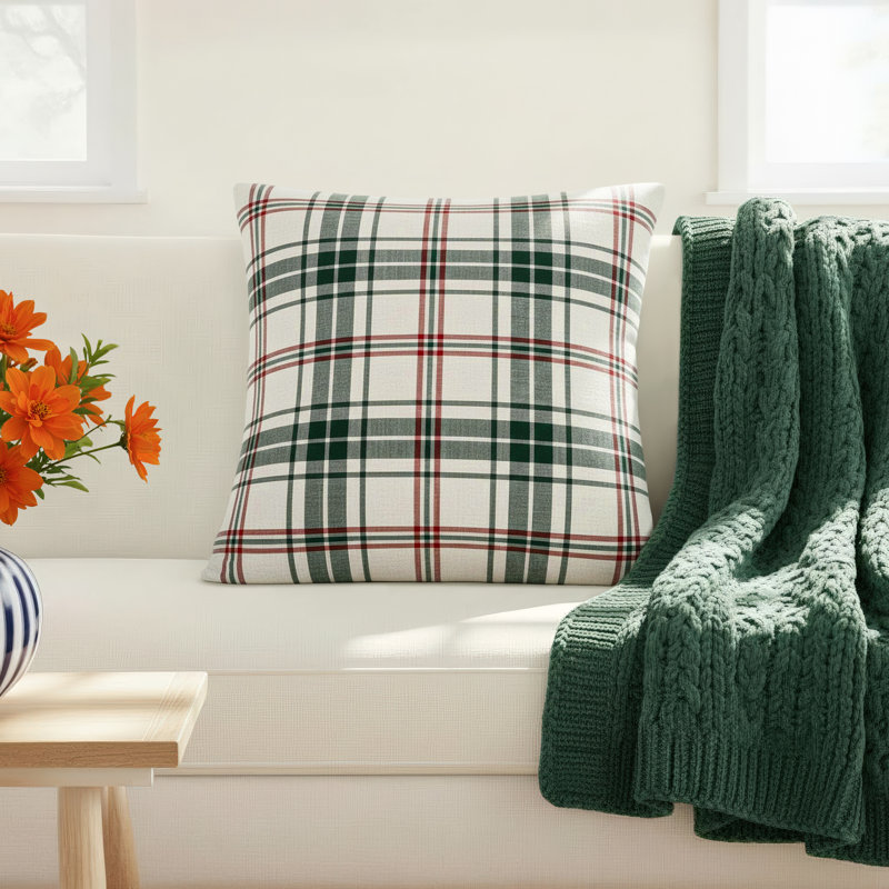Keta Plaid Pillow, Polyester/Polyfill