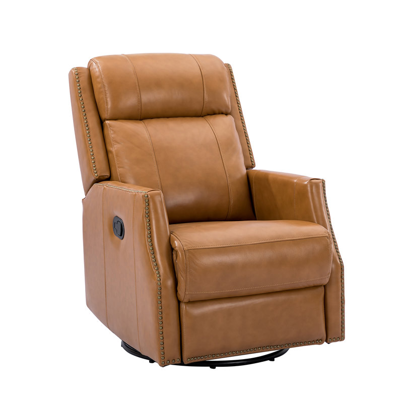 Elimelec Genuine Leather Manual Swivel Recliner, Camel