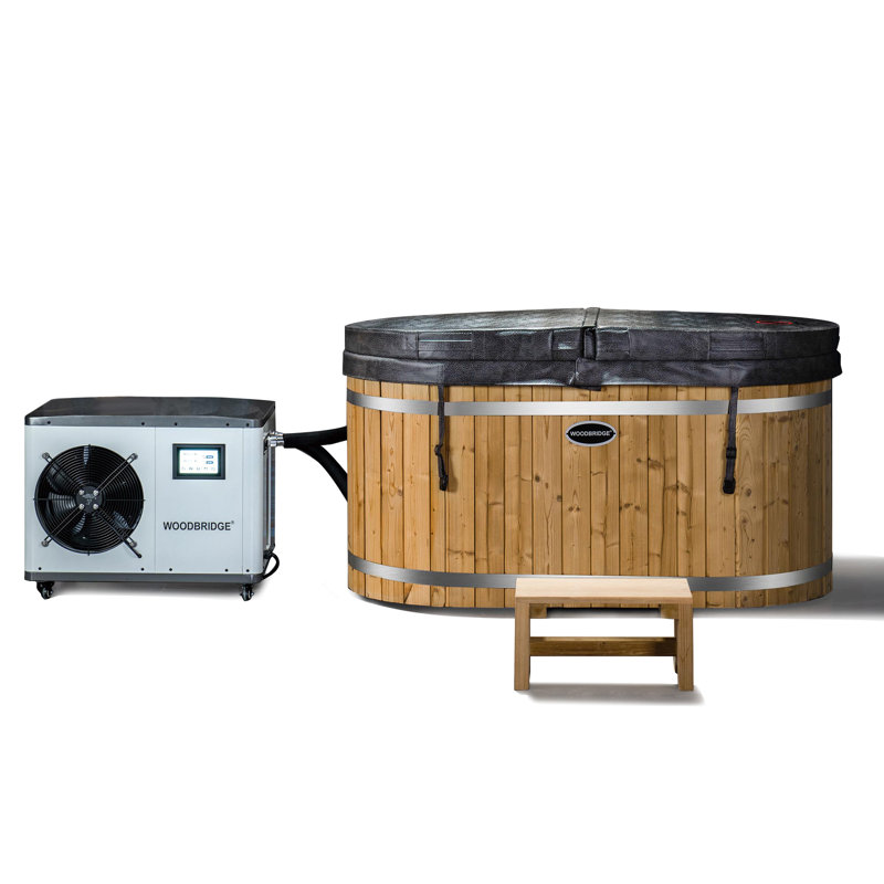 59" Cold Plunge Tub with 1.3 HP Chiller for Cooling/Heating, Pine Wood & Stainless Steel, White