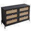 4 pièces grand lit plateforme en rotin moderne cannage + table de chevet * 2 + commode, noir