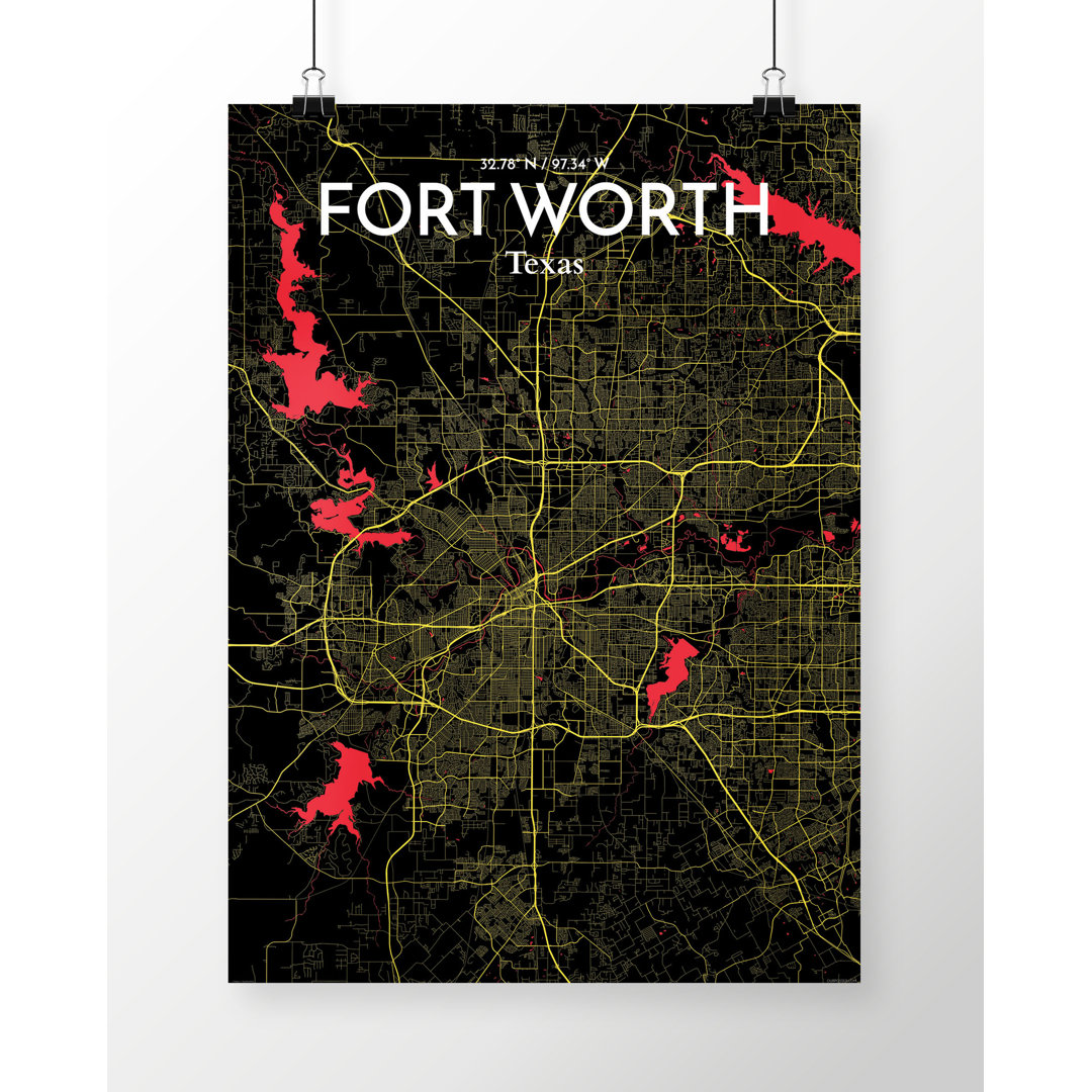 Fort Worth City Map - No Frame Print