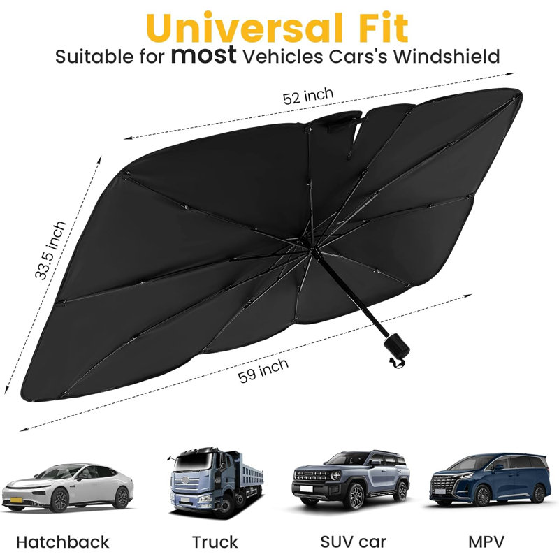 Windshield Sun Shade Umbrella - Foldable Car Sun Shade Windshield For Front Window, Sun Visor For Car Keeps Your Vehicle Cool, For Most Sedans SUV And Trucks(55.2 X 31.5 In)