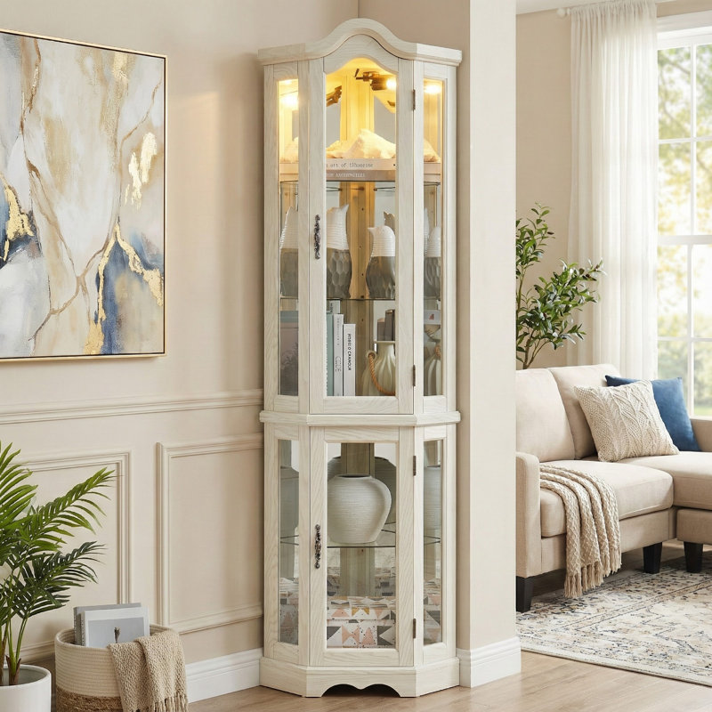 Vitrine de coin blanche éclairée, Blanc