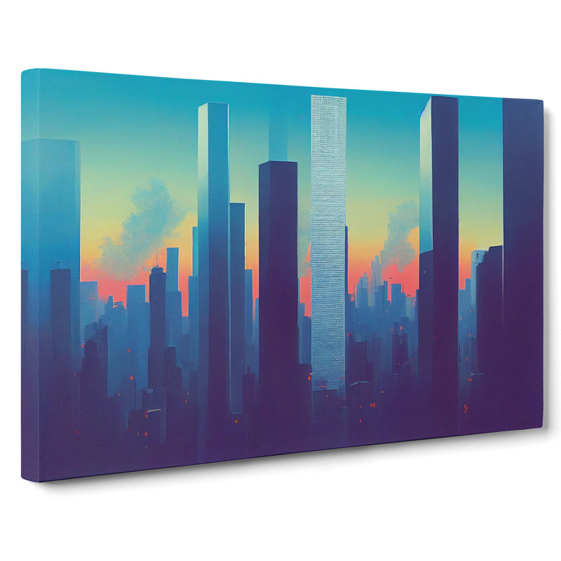 Electrifying Skyscraper Skyline Abstract - Wrapped Canvas, 35cm H x 50cm W x 3cm D