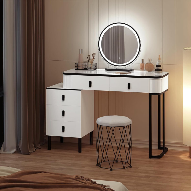 Nitza Dressing Table with Mirror, White/Black