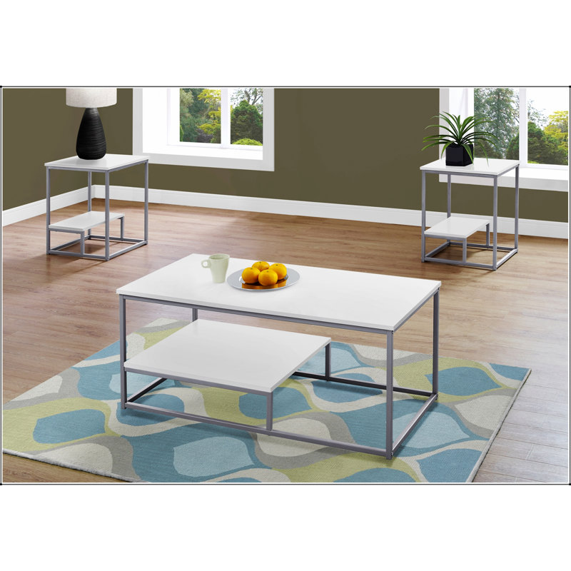 Ensemble de table moderne 3 pièces avec dessus spacieux et rangement, parfait pour le café, le bout et le côté dans les salons