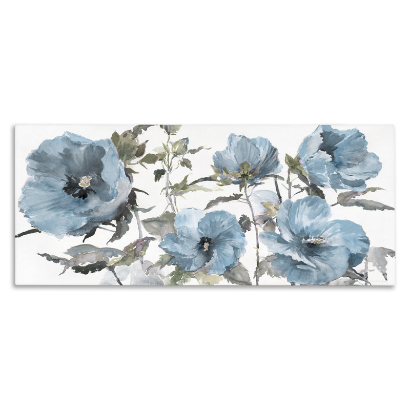 «Blue Poppies on Canvas» par Theresa Heidel, H 17 po x l 40 po