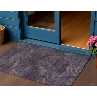 Tapis extérieur lavable à motif géométrique 3 pi x 5 pi aubergine mauve et gris
