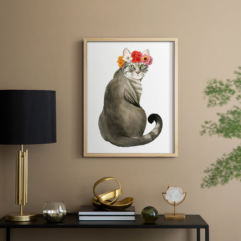 «Flower Crown Cats I», reproduction encadrée - bois massif