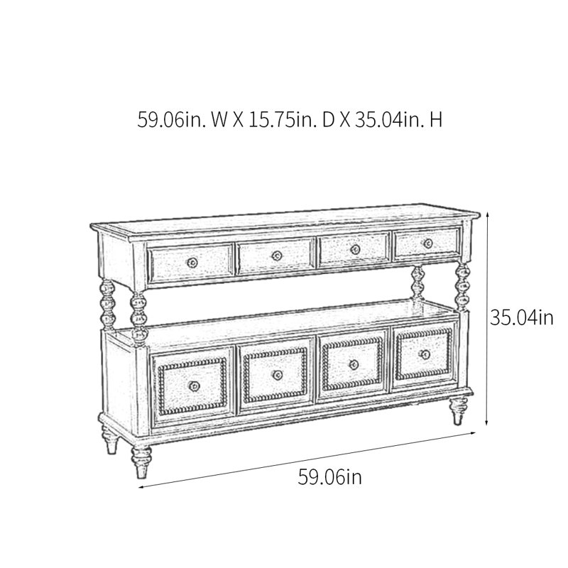 Console rétro de luxe multifonctionnelle, H 35,04 po x l 59,06 po x P 15,75 po, Noir, noir, noir, noir