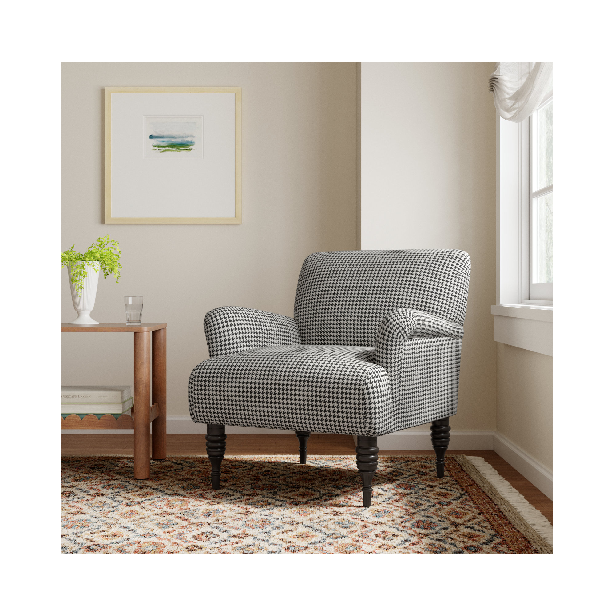 Bershire Upholstered Armchair, Chunky Houndstooth Charcoal