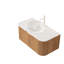 Meuble-lavabo de salle de bain 30 po Dina, armoire de rangement rayée à bords arrondis avec tiroir, lavabo rond en verre transparent et plateau en pierre frittée blanc de Carrare, pré-assemblé, couleur grain de bois naturel