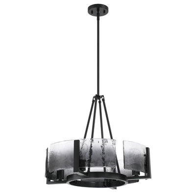 Yep by  Aenon 4-Light Chandelier in Matte Black with Hammered Water Glass