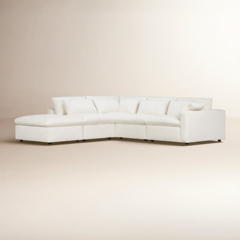 Remy 5-Piece Modular Chaise Sectional, Left Hand Facing, Nomad Snow Crypton® Chenille