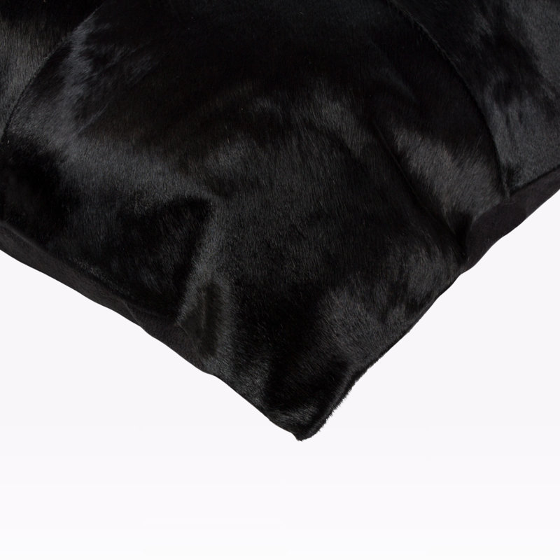 Two 18 inch Cowhide Throw Pillows by Trio Supply House, Square 17.82", Black
