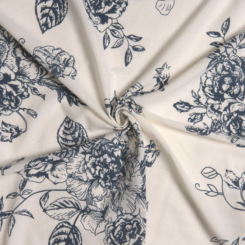 Reamstown Rose & Wildflower 100% Cotton Floral Semi-Sheer Rod Pocket Single Curtain Panel, Indigo