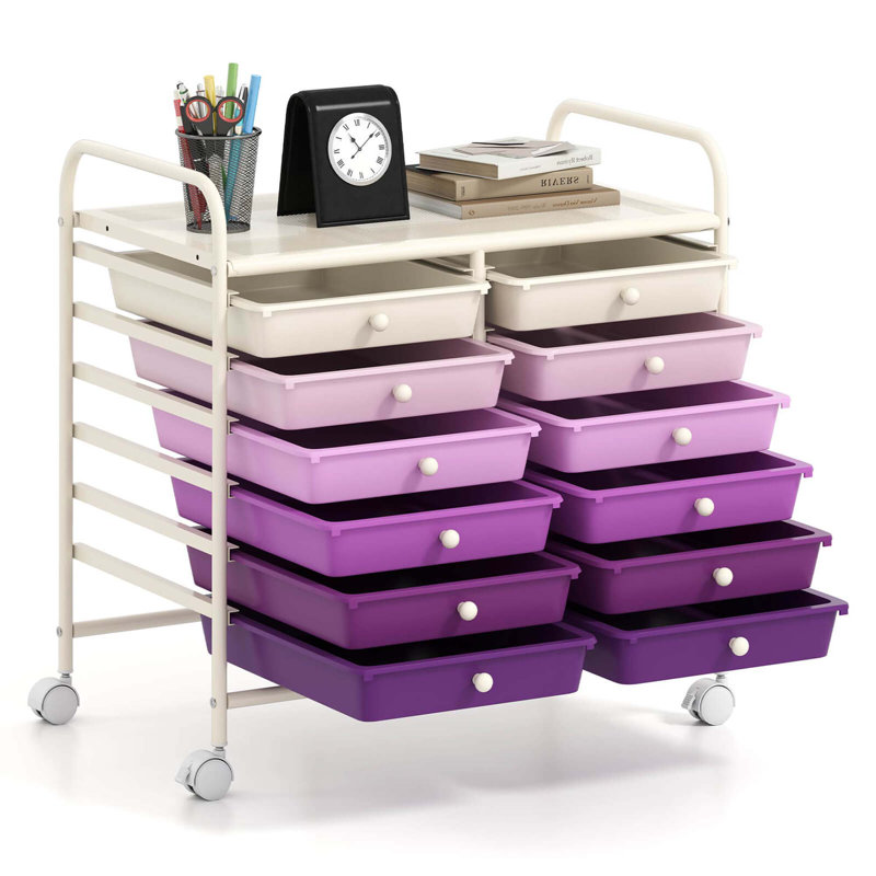12 bacs de rangement à roulettes, Blanc / dégradé mauve
