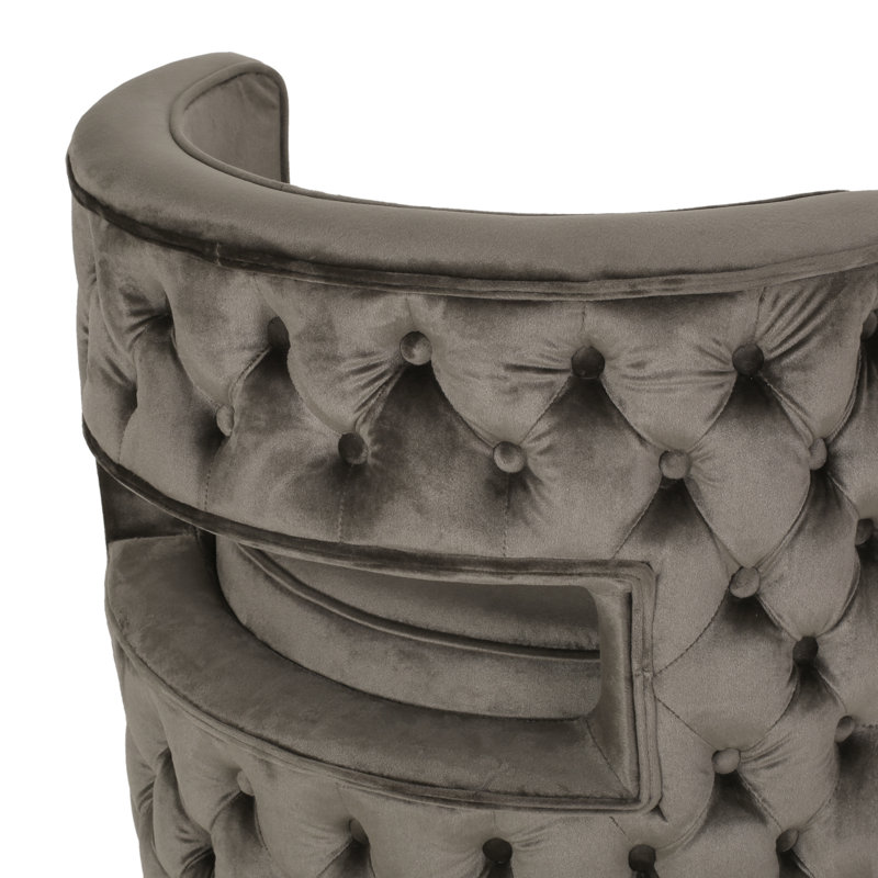 Cesily 26.25" Wide Swivel Club Chair, Swivel Chair, Barrel Chair, Gray Velvet