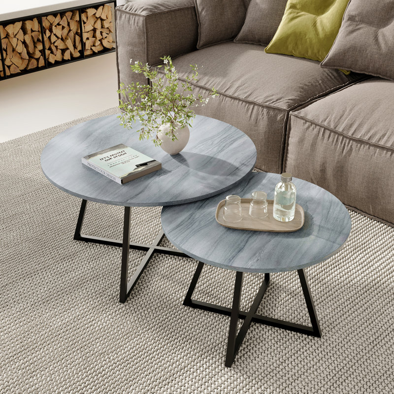 Ensemble de tables basses rondes gigognes avec pieds croisés en métal