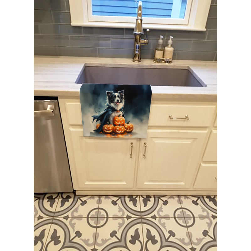 Border Collie Puppy Halloween Kitchen Towel, Border Collie