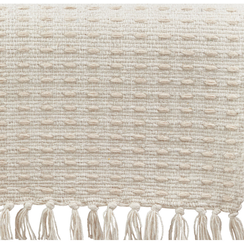 Natural Cotton Dashed Woven Table Runner with Tassels