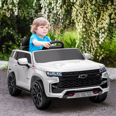 Aosom Chevrolet TAHOE Licensed  Ride On Car, 12V Battery Powered  Electric Car With Remote Control, Music, Lights, Horn, Suspension For 3-6 Years Old, White