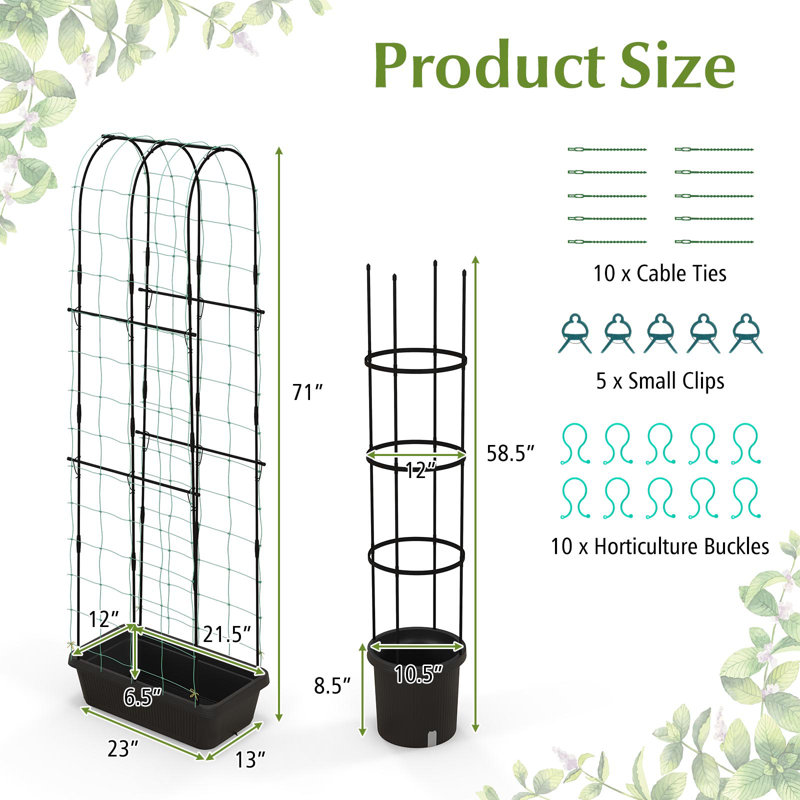 Ensemble de 2 jardinières avec treillis et concombre