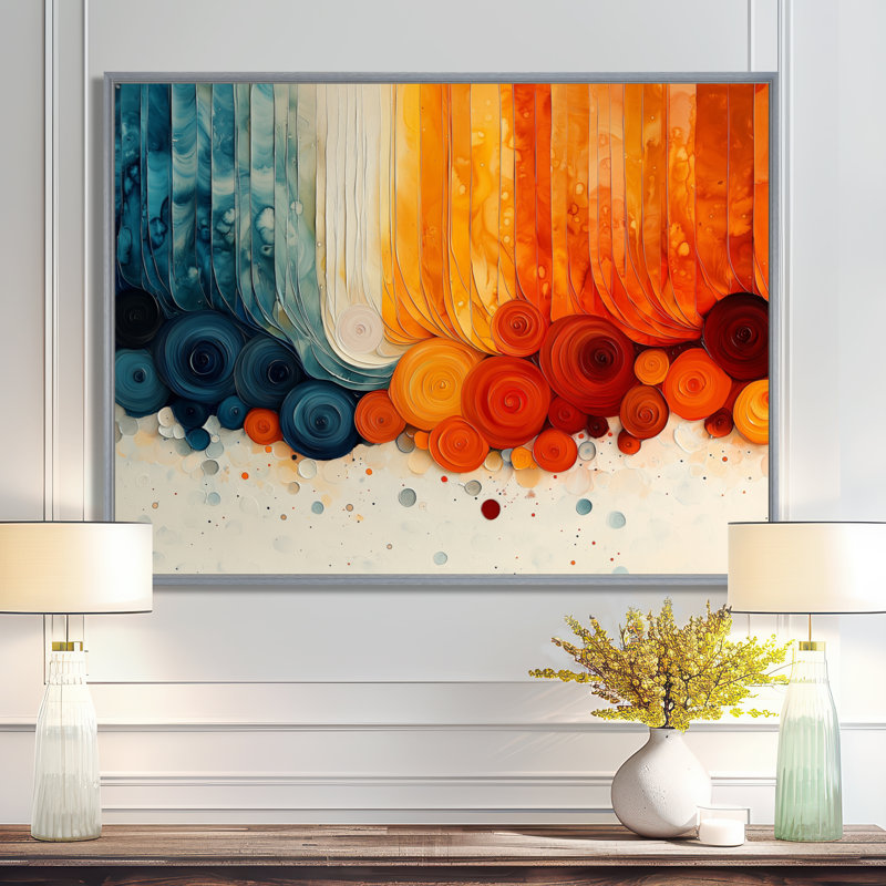 Ophilia abstraite fugue blanche et bleue en couleur V - spirales abstraites grand art mural, Argent argent, H 30 po x l 40 po