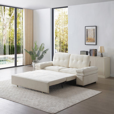 Sleeper Sofa, Sofa Bed- 3 In 1 Pull Out Couch Bed With Linen Chaise For Living Room, Sofa Sleeper With Pull Out Bed