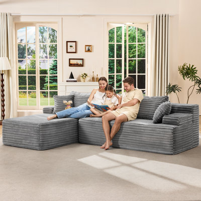 108" Modular Boneless L-Shaped Sectional Sofa, Memory Foam Couch with Oversized Chaise for Living Room, Grey, Left Hand Facing