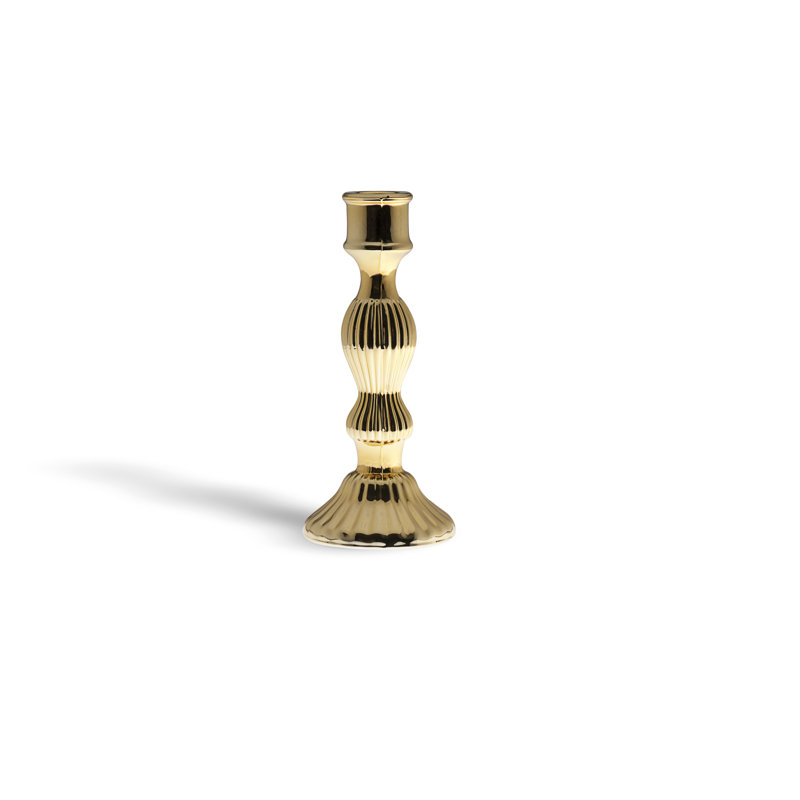 Glass Candlestick, 15" x 8", Gold