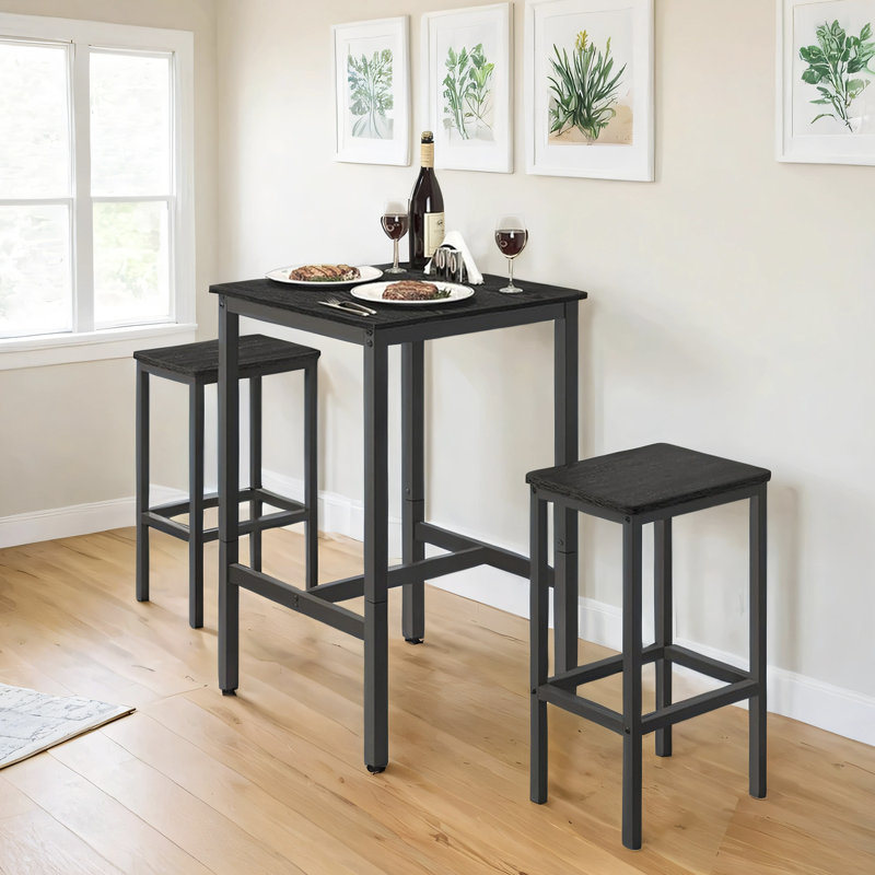 Mciver Metal Base Dining Table, Ebony Black/Black, 37" H x 24" L x 24" W