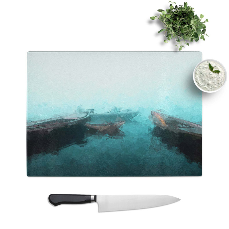 Glass Fishing Boats in Varanasi india in Abstract Chopping Board, 39 cm W x 28.5 cm L