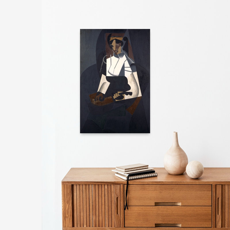 Femme à la mandoline, d'après Corot, 1916. Estampe d'art mural abstraite et contemporaine., 24" H x 16" W