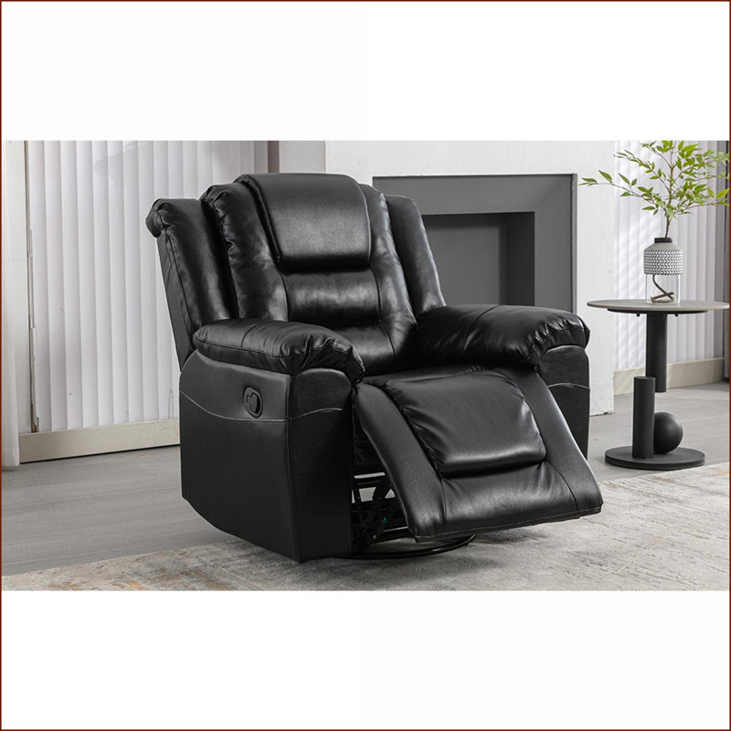 Fauteuils inclinables pour le salon | Fauteuil inclinable manuel pivotant à 360 ° avec accoudoirs larges | Noir | Revêtement en polyuréthane